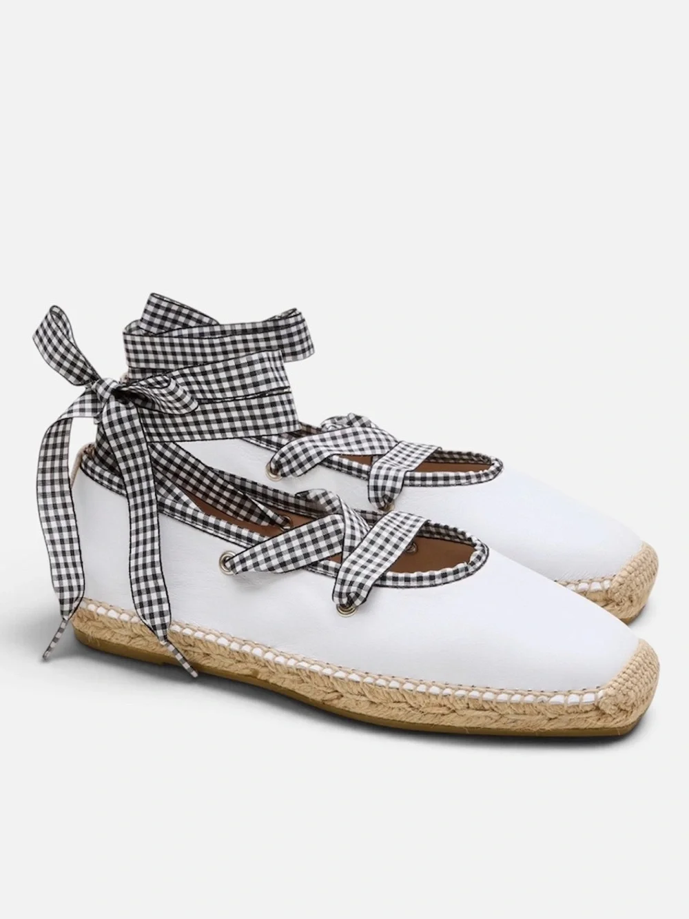 J.Crew Sophie Lace-Up Espadrilles NWT White Gingham Adjustable Ribbon Size 8